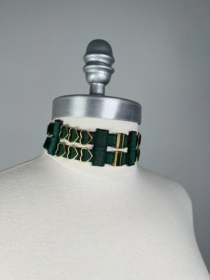 Two-row heart choker - Dark green and gold • Exclusive •