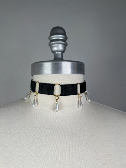 Pearl choker - Black and gold