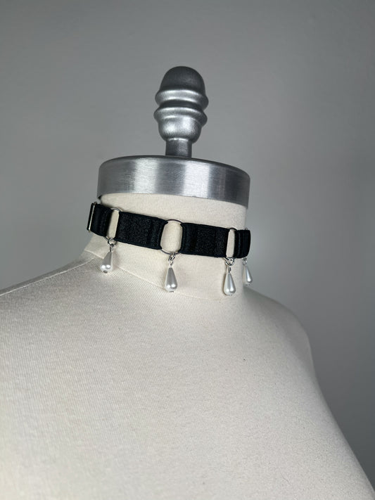 Choker à perles nacrées - Noir et argent