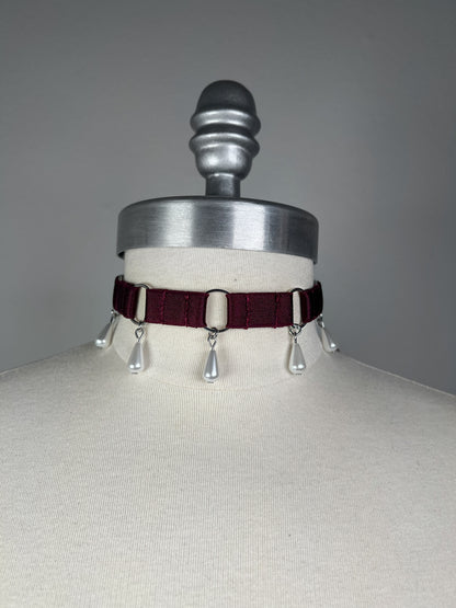 Choker à perles nacrées - Bordeaux et argent • Exclusivité •