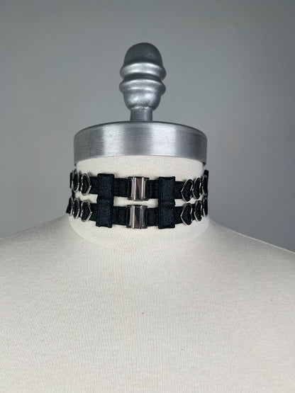 Choker à deux rangs et cœurs - Noir et argent
