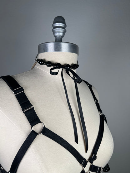 Harnais soutien gorge ouvert à perles d’Onyx