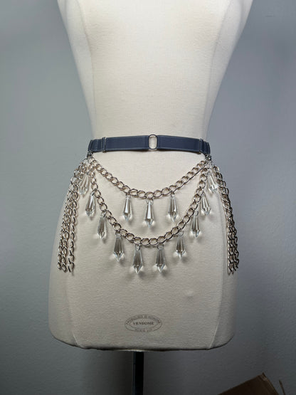 Ceinture à chaines et pendentifs en verre - Élastique gris profond