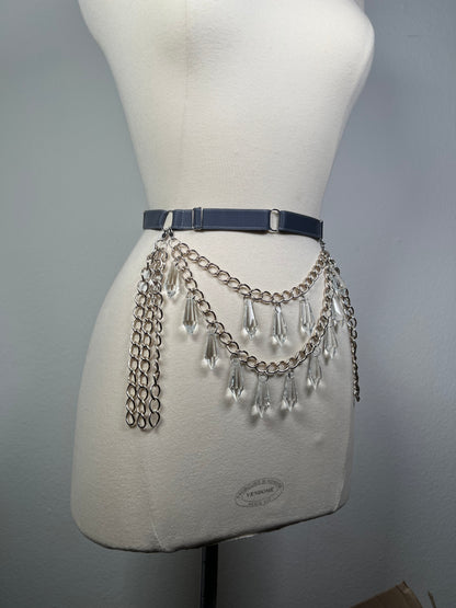 Ceinture à chaines et pendentifs en verre - Élastique gris profond