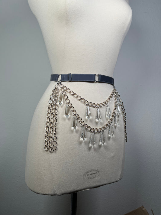 Ceinture à chaines et pendentifs en verre - Élastique gris profond
