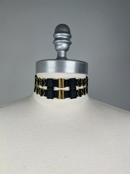 Choker à deux rangs et cœurs - Noir et doré